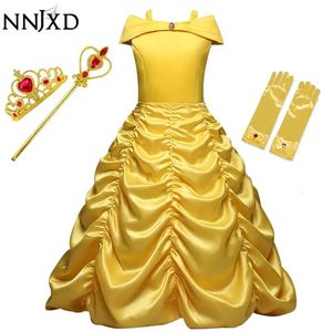Belle Princess Dress Halloween Cosplay Belle Costume Beauty and the Beast Kids Dress for Girls Birthday Party Ubranie 240116