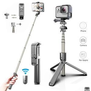 Tripodlar 2021 4 In1 Bluetooth Kablosuz Selfie Stick Tripod Akıllı Telefonlar ve Spor Aksiyon Kameraları için Katlanabilir