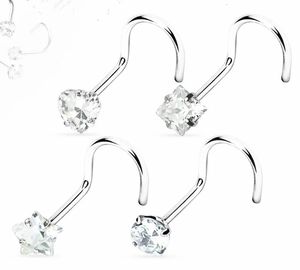 50st/Lot CZ Nose Stud skruvstål näsring näsa Piercing Shine Heart/Square/Round/Star 20G 240116