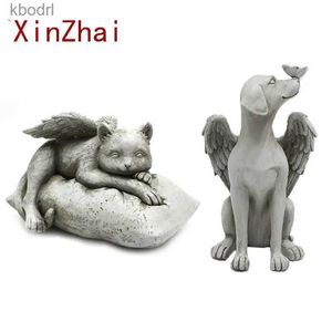 Decorações de jardim VILEAD 20cm Cemitério de resina Asa de anjo Cat Dog Estátua Memorial Pet Estatueta Decoração de casa Jardim Pátio Ornamentos Decoração Presente YQ240116