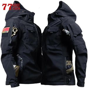 Mens Shark Skin Tactical Hooded Jackets Waterproof Fleece Soft Shell Multipockets Wearresisting Jacket Outdoor Combat Coats 240115