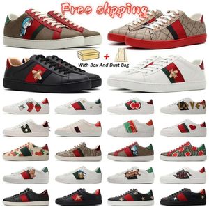 KOSTENLOSER Versand Luxus Designer Schuhe Herren Damen Cartoons Freizeitschuh Biene Ace Echtes Leder Schlange Stickerei Streifen Klassische Herren Sneakers mit Box 35-46