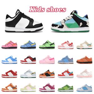 Kids Dunks Dunk Low Shoes مصمم أحذية أطفال أسود أبيض UNC وردي برتقالي لؤلؤي فيليز StrangeLove حذاء رياضي للأطفال