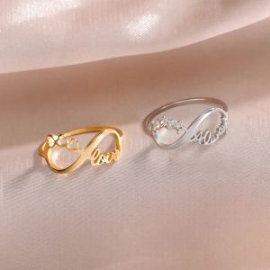 Anello infinito da donna in oro giallo 14k, colore cuore-amore, stella, sempre forza, parole, anelli, gioielli, regalo di nozze