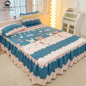 Sayfa Polyester Yatak Etek Colcha De Cama Kraliçe Çiçek Stili Yatak Örtüsü Oda Dantel Yatak Kapağı 120x200pillowcase Sipariş 240116