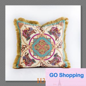 High-end European-Style Luxury Tassel Velvet Double-Sided Printed Sofa Cushion Pillow Model Room Square Cushion Office Pillows Wholesale