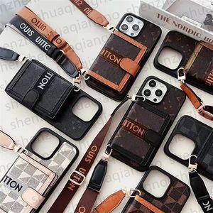 Marca Phone Case Designer para iPhone 15 Pro Max Casos Titular de cartão iPhone 14 Pro Max 12 13 11 XS X XR Samsung Galaxy S24 Ultra s23 S22 S21 Case Crossbody Wallet Handbag Cover