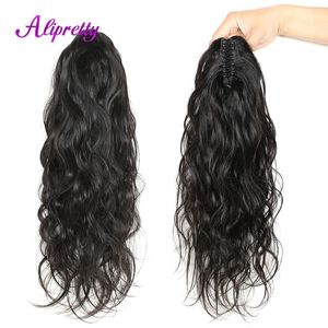 aliprettyブラジルポニーテール女性のための人間の髪の体の波自然波状ポニーテールクリップインヘアピース240115