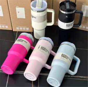 Neon White 40oz Cup Tumbler med handtag isolerat tumlare lock Straw rostfritt stål kaffetermos cup