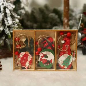 New Banners Streamers Confetti 9pcs/box Christmas Tree Hanging Decorations Santa Claus Christmas Gnomes Wooden Pendants for Home New Year Gift Home Ornaments