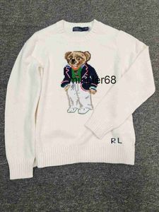 RL New Women's Trendy Little Bear Handmade Embroidered Round Neck Pullover Sweater