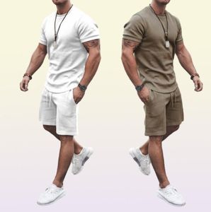 Ta para agasalho masculino 2 peças conjunto verão sólido esporte havaiano terno manga curta camiseta e shorts casual moda homem roupas 2203752581