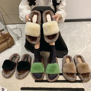 Slippers Women's Shoes Thick Soled Rabbit Hair Flat Bottomed Casual Wool Women