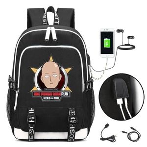 Bags One Punch Man Anime backpack USB Charging Port and Lock &Headphone interface school bag