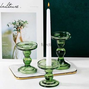 Candle Holders Retro Green Glass Candlestick Vintage Candle Holder Photography Prop Wedding Decorative Home Decor YQ240116