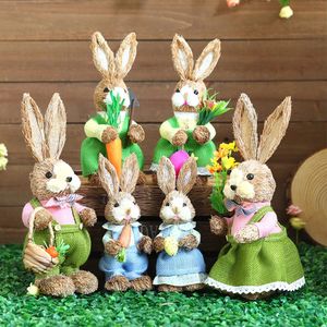 12PCS Cute Słomy Rabbit Stand Bunny Marchew Egg Ornament Easter Party Dom Garden Decor Wedding Po.