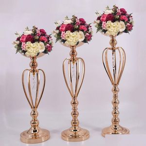パーティーデコレーションEST Gold Metal Vase Trumpet Wedding Centerpiece for Drop Delivery Home Garden Festive SuppliesイベントDH7of