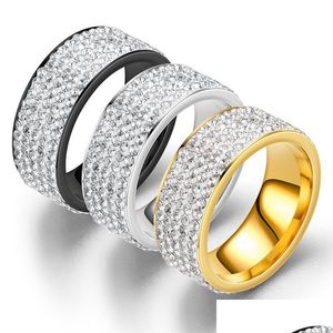 Anéis de banda de aço inoxidável sier zircon anel de cinco fileiras mulheres homens elegantes 8mm ouro casal casamento nqdjg pqedg 1003 q2 gota entrega jewe dh9db