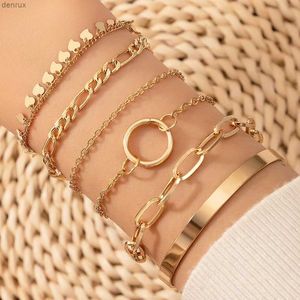 Charm Bracelets Tocona New Trendy Coarse Chain love Tassel Bracelets for Women Hollow Out Geometry Alloy Smooth Surface Bangle 6pcs/sets