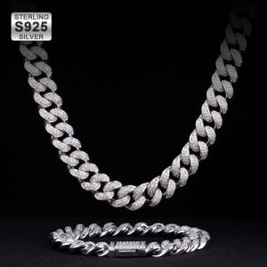 Wholesale KRKC 12Mm AAAAA Iced Out Men Chain Real 100% Sterling Jewelry Set Cuban Link Gold Sier Plated Bracelet