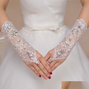 Bridal Gloves Luxury Short Lace Bride Wedding Crystals Accessories For Brides Fingerless Below Elbow Le278R Drop Delivery Party Event Dh7Fz