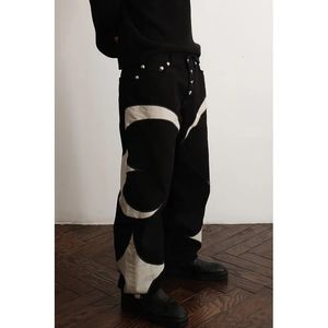 Y2k Männer Schwarz Baggy Jeans Gespleißt Leder High Street Lose Gerade Casual Hosen Hip Hop Harajuku Hosen Streetwear 240116 Winter01 370