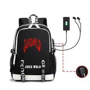 Bags Juice Wrld Printed Backpack For Men And Women Students School Bag USB Charging Headset Hole Backpacks Fashion Zipper Soft Bags