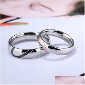 Bant Yüzük Titanyum Çelik Yüzük Takı Yuvarlak Çift Yarım Kalp Yazı Aşk Kadın Düğün Sevgililer Günü Mevcut 339SB K2 DROP DHVEB