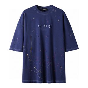 ヘビーメイドのTシャツの男性手作りスプラッシュインクスプラッシュリンク壊れた穴洗浄されたビンテージスケートボード短袖Tシャツ24SS 0116