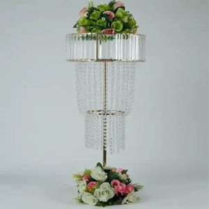 Nova venda quente de ouro cristal flor vaso peças centrais suporte flor para mesa casamento decoração peças centrais 303