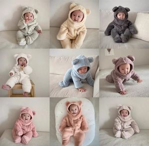 66-100cm outono inverno bebê macacão de manga comprida peludo macacão nascido roupas de bebê com chapéu super macio quente bebê onesies 240116