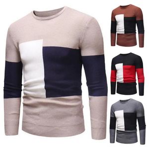 Leichter Pullover für Herren, stilvoller Colorblock-Herren-Strickpullover mit schmaler Passform, weicher, warmer Pullover für den Herbst und Winter 240116