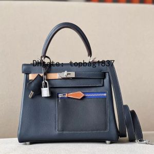 Designer shoulder bags 25cm 10A mirror quality blue full Handmade original swift leather luruxy handbag pocket multicolor special customized style with box
