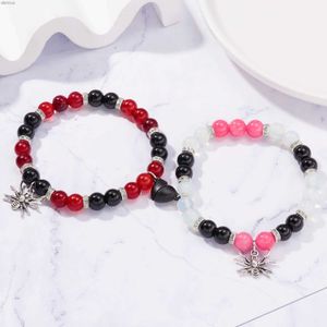 Charme Pulseiras Spider Beads Casal Pulseira Halloween Design Criativo Amor Coração Magnético Bangles Amizade Corda para Homens Mulheres Jóias Presente