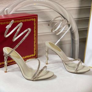 High Heel Sandalen Damen Designer Schuhe Ankle Wrap Hohe Hochzeit Kristall Verkrustetes Schlangenleder mit Box 508