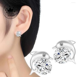 Stud Earrings DRlove Silver Color Dolphin With Round Cubic Zirconia Fancy Women's Ear Accessories Cute Birthday Gift Fashion Jewelry