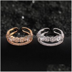 Parringar Eyer Simple Square Fl Zircon Promise Rings for Women High Quality Geometric Austrian Fashion Jewelry 1023 B3 Drop Delive DH0JI