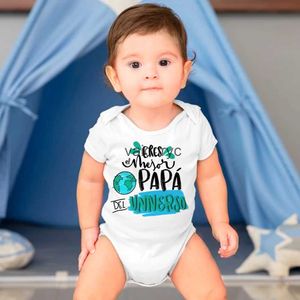 Rompers Najlepszy tata na świecie hiszpański druk Baby Romper Nowonarodzony krótki rękaw kombinezon niemowlę ojca Dzień Mommy Bodysuit Tatusi H240508