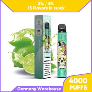 Orijinal 4000 puf Tek Kullanımlık E Sigara Vape Kalem Doğrulanmış Kod 4K 2% 5% 8ml Cihaz Almanya'da Üst Satış