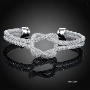 Bangle Fashion 925 Sterling Silver Exquisite Bracelet Women's Interwoven Mesh Opening Personalized Jewelry Birthday Gift