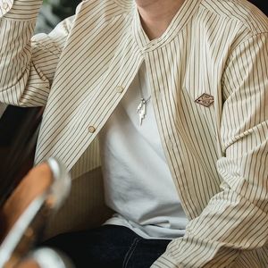 Autumn Vintage w paski koszule baseballowe dla mężczyzn Khaki Długie rękaw Y2K Streetwear Shirt Luksusowe jednolitą swetra bluzki hombre 240115