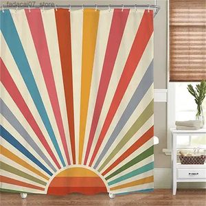 Tende da doccia Vintage Sun Tenda da doccia Bagno Decor Colorato Boho Arcobaleno Astratto Retro anni '70 Alba Tramonto Impermeabile Tenda da bagno Decor Q240116