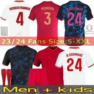 Sevilha FC 2023 2024 Sevillas Futebol Jerseys Final L.OCAMPOS SUSO JONG Maillot GUDELJ K.REKIK TECATITO MUNIR RAFA Homens Kit Infantil 23 24 Camisa de Futebol Menino Define Casa Fora 3º