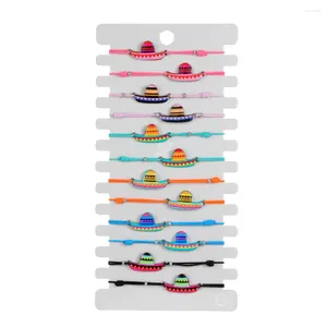 Link Bracelets 12Pcs/Lot Colorful Elastic Rope Bracelet Adjustable Hat Pattern Frinedship Hand-Woven Party Wrist Decoration