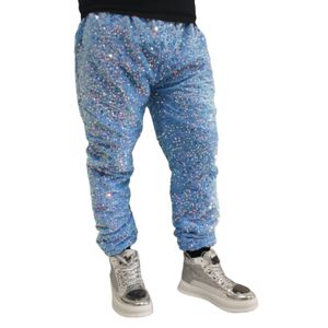 Male Sequins Pants For Singer Dancer Performance Costume Loose Casual Trousers Glitter Harem Pants Hip Hop Dance Stage Wear White Green Blue
