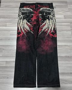 Gótico Y2 Baggy Jeans para Homens Oversized Asas Padrão Tie Dye Preto Denim Calças Hip Hop Harajuku Calças Perna Larga Streetwear 240115