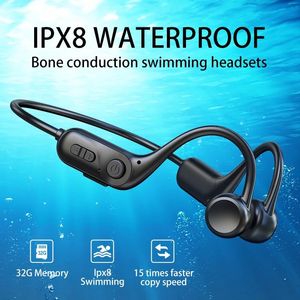 Auricolari Auricolari per nuoto a conduzione ossea Bluetooth Wireless Ipx8 Impermeabile 32g Lettore Mp3 Hifi Cuffie con gancio per l'orecchio con microfono Auricolare