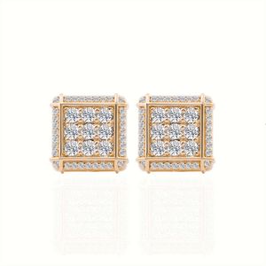 Pendientes de diamantes unisex auténticos de oro macizo auténtico con forma de cubo de hielo cuadrado de 10 quilates