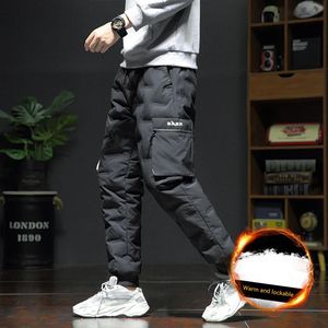 90% Pato Branco Para Baixo Acolchoado Calças Térmicas De Veludo Engrossar Inverno Quente Calças Homens Corredores Sportswear Sweatpants Amantes 240116