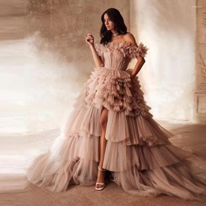 Casual Dresses Fairy Tale Fluffy Tiered High Low Tulle Wedding Gowns Pretty 3D Flower Tutu Bridal Women Maxi Dress To Party